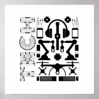 Motif d'objets technologiques noirs et blancs mode