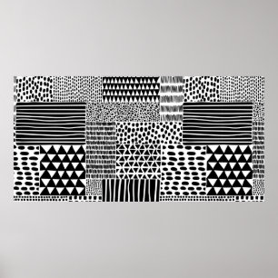 Poster Motif doodle noir et blanc sans couture. Dessin ma