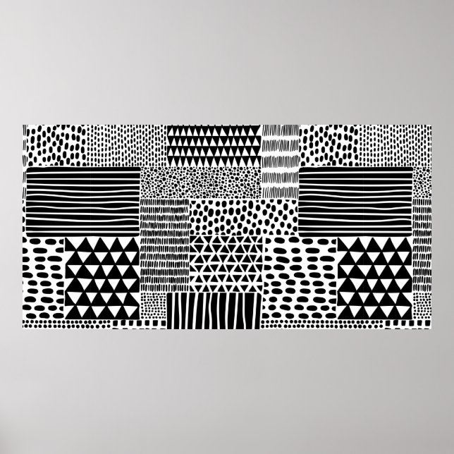 Poster Motif doodle noir et blanc sans couture. Dessin ma (Devant)