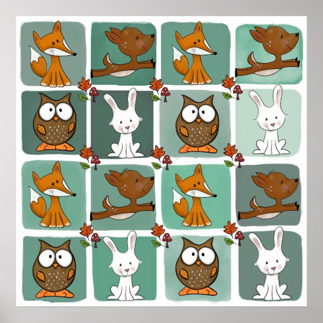 Poster Motif du bloc des animaux des bois (Devant)