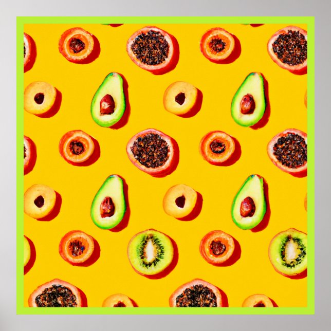 Poster Motif élégant à base de fruits néons (Devant)