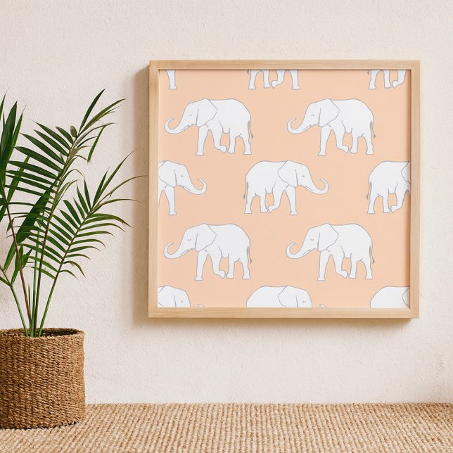 Poster Motif élégant d'éléphant blanc sur pastel doux (Créateur téléchargé)