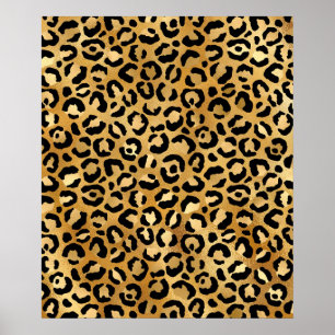 Poster Motif Empreinte de léopard en or et noir