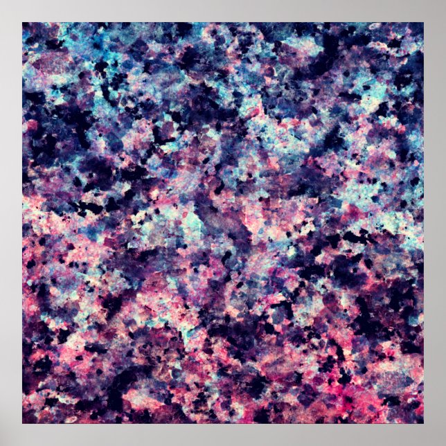 Poster Motif en marbre de granit turquoise, rose et noir (Devant)