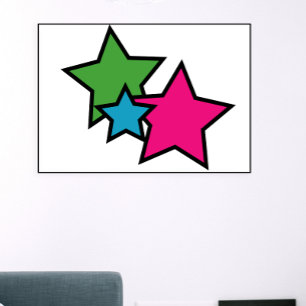 Poster Motif étoilé coloré néon rétro   Rose bleu gras