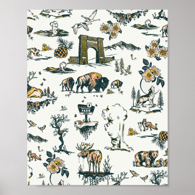 Poster Motif faunique du parc national Yellowstone (Devant)