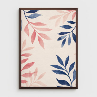 Poster Motif Feuille bleu et rose sur Pastel Pink