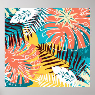 Poster Motif feuille de la jungle tropicale colorée.