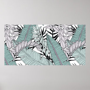 Poster Motif feuille Floral sans couture avec plante trop