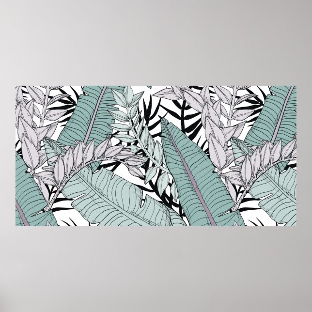 Poster Motif feuille Floral sans couture avec plante trop (Devant)