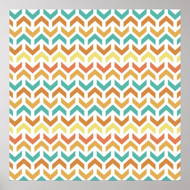 Poster Motif flèches rétro chevron orange sarcelle or (Devant)