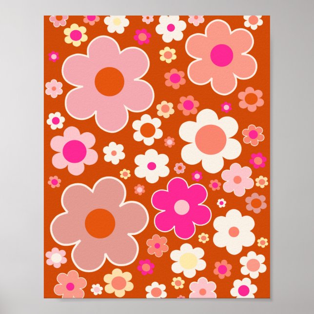 Poster Motif Fleur Rétro En Orange Peach Rose Floral (Devant)