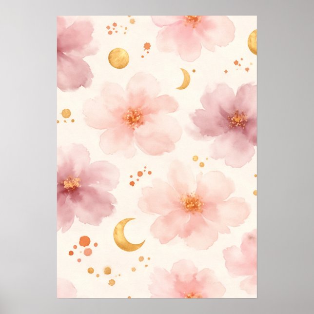 Poster Motif floral à l'aquarelle rose élégant (Devant)