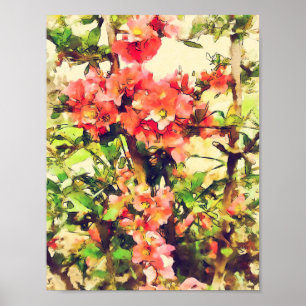 Poster Motif floral aquarelle rouge rose 1