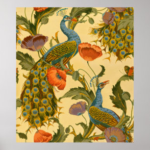 Poster Motif floral Art nouveau vintage avec paon et pavo