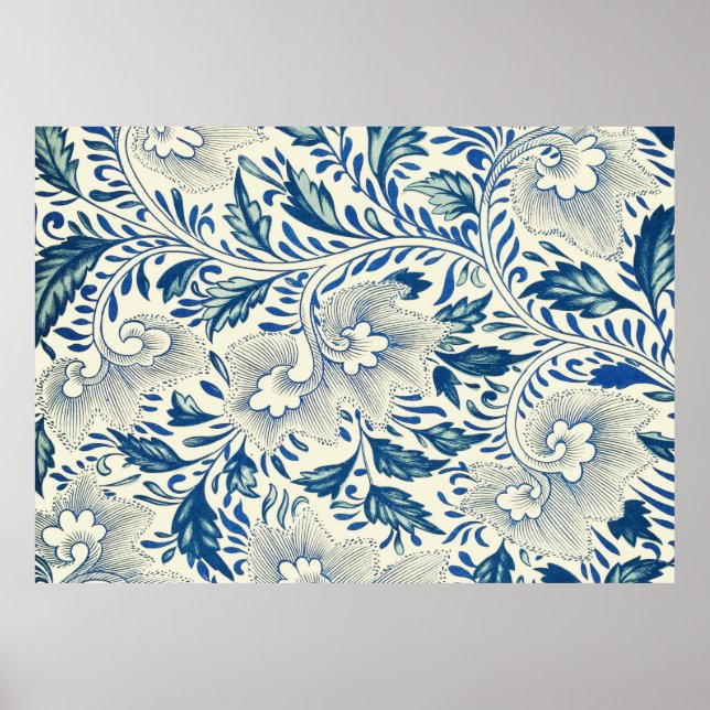 Poster Motif Floral bleu Antique Design asiatique (Devant)