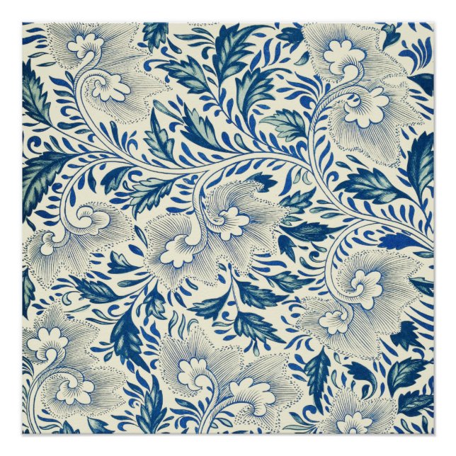 Poster Motif Floral bleu Antique Design asiatique (Devant)