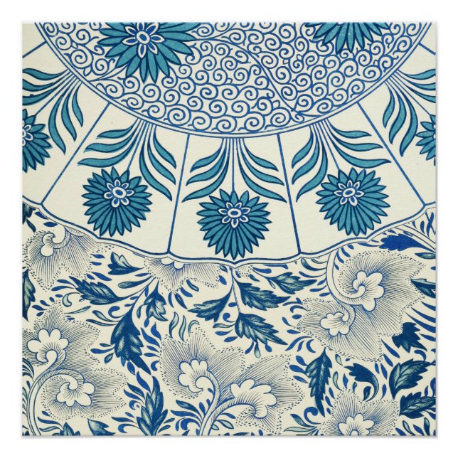 Poster Motif Floral bleu Antique Design asiatique (Devant)