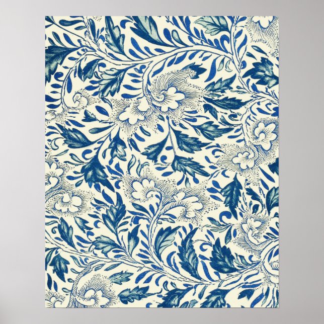 Poster Motif Floral bleu Antique Design asiatique (Devant)