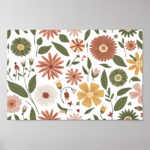 Poster Motif floral d'automne chaud avec des tons terre