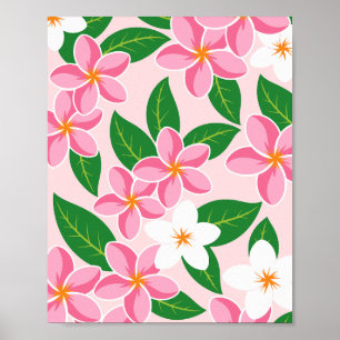 Poster Motif floral de plumeria rose et blanc