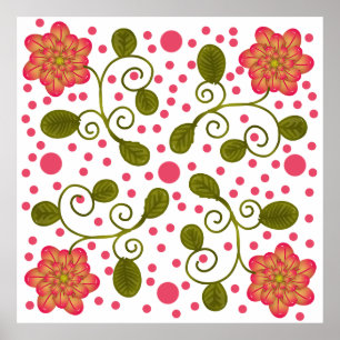 Poster Motif floral et à pois rose fantaisie personnalisé