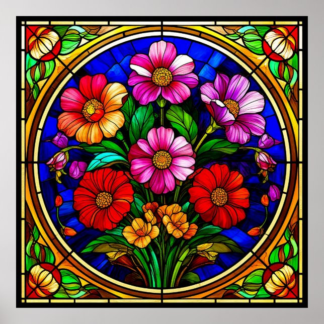 Poster Motif floral et Fleurs vibrantes (Devant)