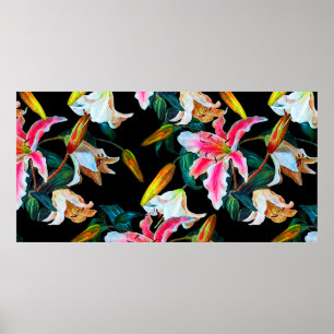 Poster Motif floral incomparable. Lys blanc et rose sur u