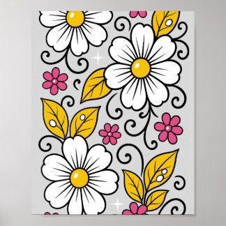Poster Motif floral joyeux avec contours gras