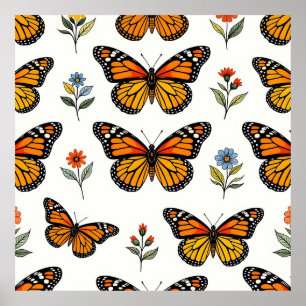 Poster Motif floral papillon monarque