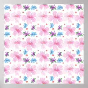 Poster Motif floral rose aquarelle doux   