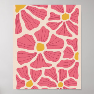 Poster Motif floral rose et jaune rétro