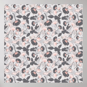 Poster Motif floral rose gris féminin