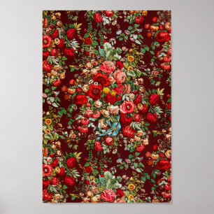 Poster Motif Floral rouge Élégant Vintage