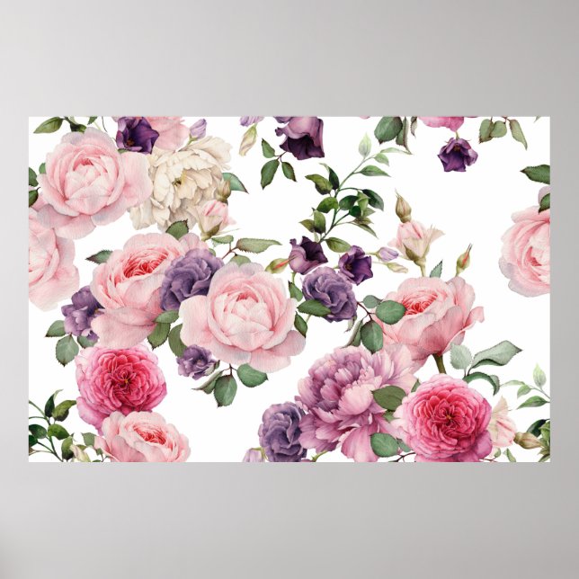 Poster Motif floral sans couture avec roses, aquarelle. p (Devant)