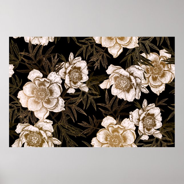 Poster Motif floral sans soudure. Jardin fleurs pivoines  (Devant)