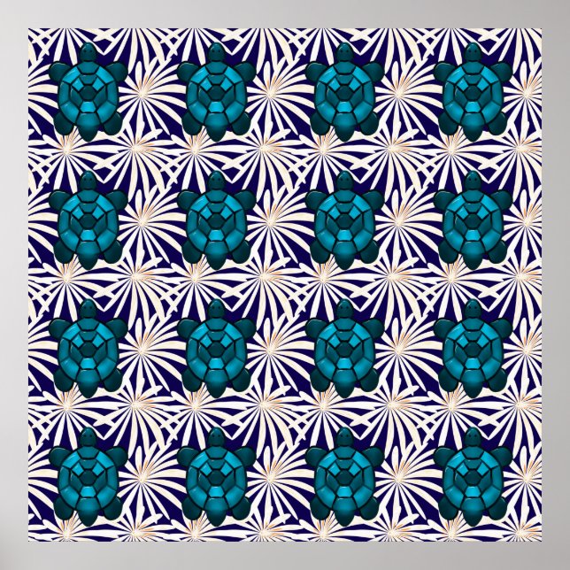 Poster Motif Floral Tortue Tropical Sans Couture Tortue d (Devant)
