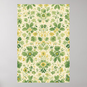Poster Motif floral vert et jaune intemporel