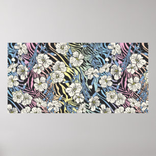 Poster Motif floral Vintage sans couture. Champ Fleurs su