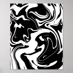 Poster Motif fluide abstrait noir et blanc
