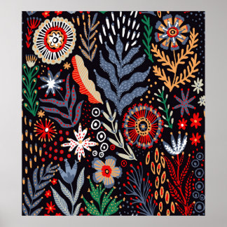 Poster Motif folklorique, design textile transparent avec