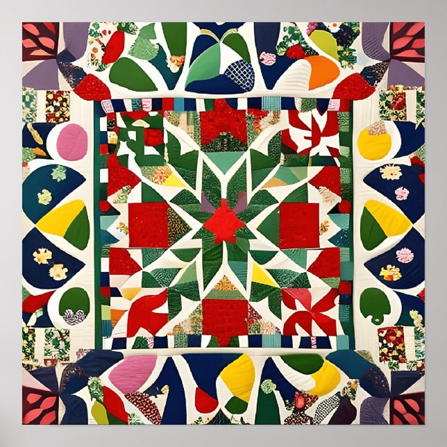 Poster Motif folklorique multicolore (Devant)