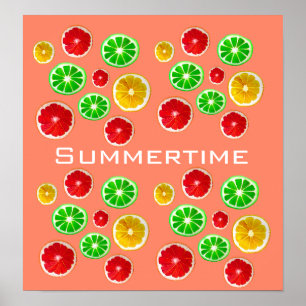 Poster Motif fruité aux fruits d'été coloré