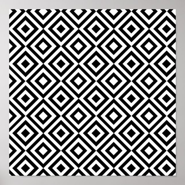 Poster Motif géométrique abstrait noir blanc (Devant)