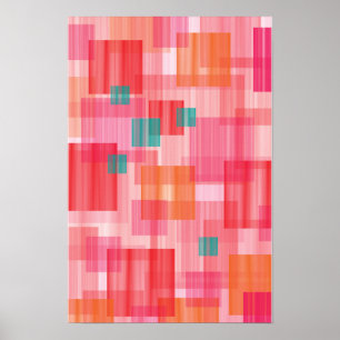 Poster Motif géométrique de carrés abstraits rose sarcell