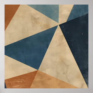 Poster Motif géométrique en bleus, beiges et rouille