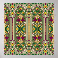 Motif géométrique Mughal Paisley sur fond vert
