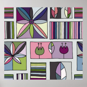 Poster motif géométrique vintage, coloré et dessiné à la 