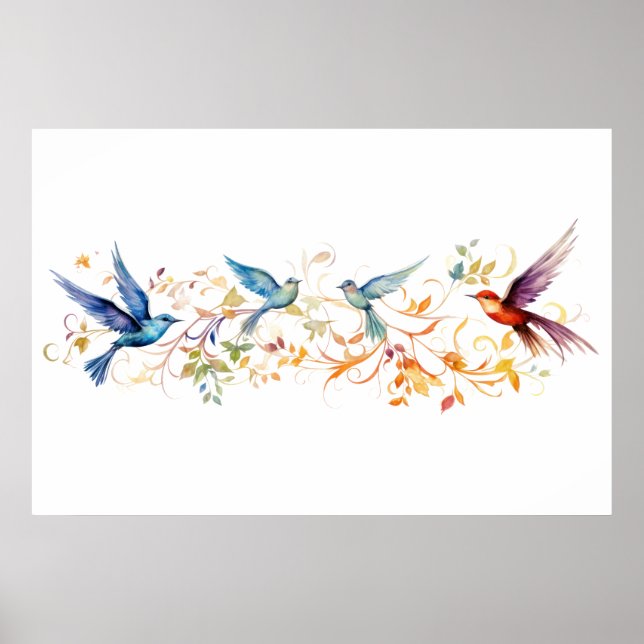 Poster Motif graphique volant oiseaux (Devant)