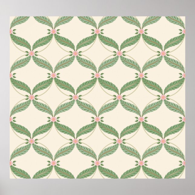Poster Motif Grille Fleurs Feuilles simples (Devant)